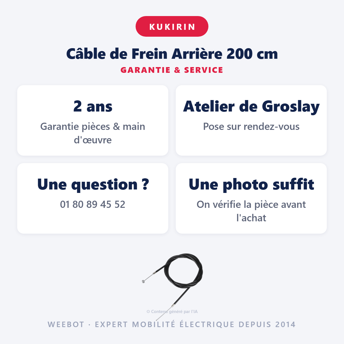 Câble de Frein Arrière 200 cm : garantie 2 ans et service après-vente