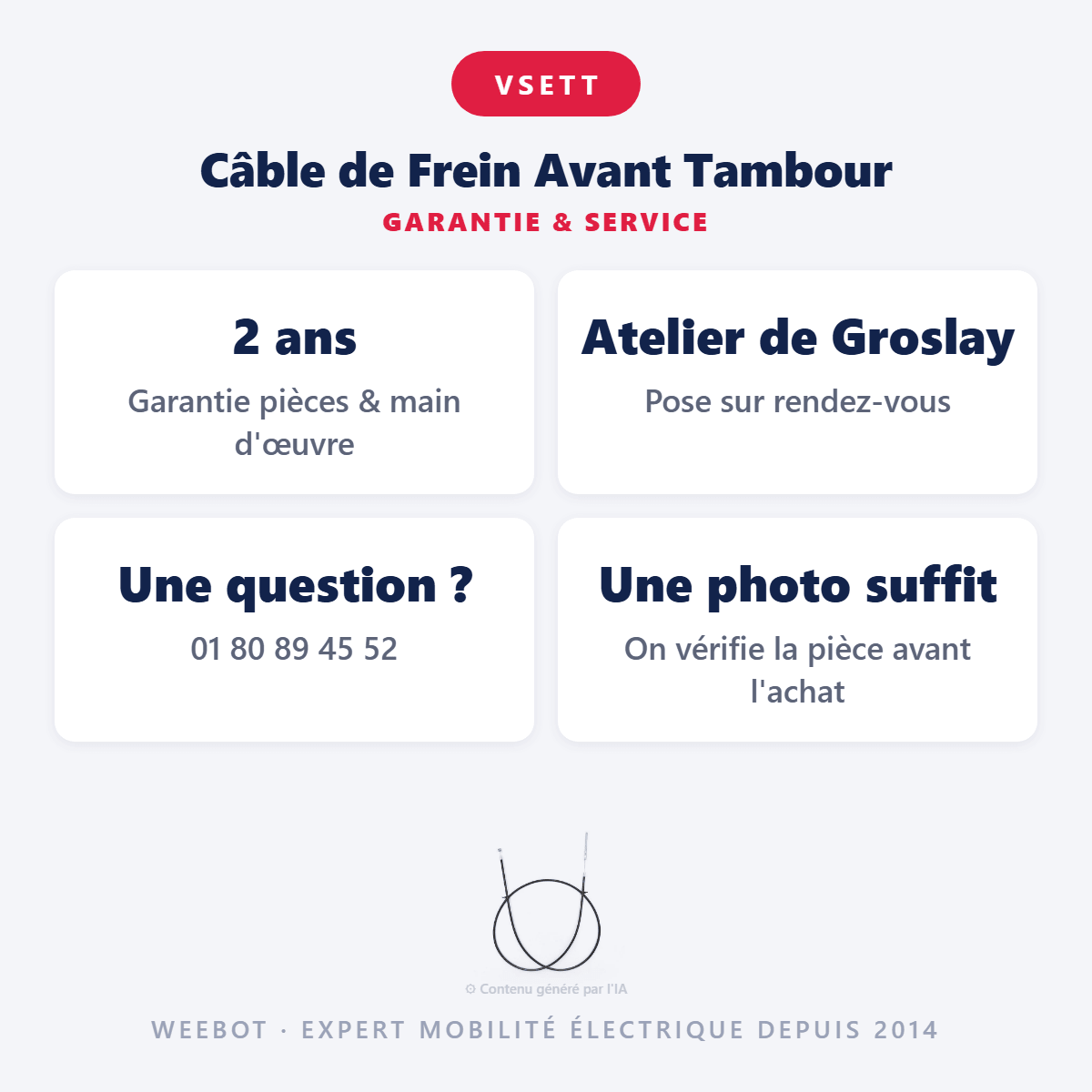 Câble de Frein Avant Tambour pour Trottinette Électrique Vsett 8 / Z8 Pro - Weebot