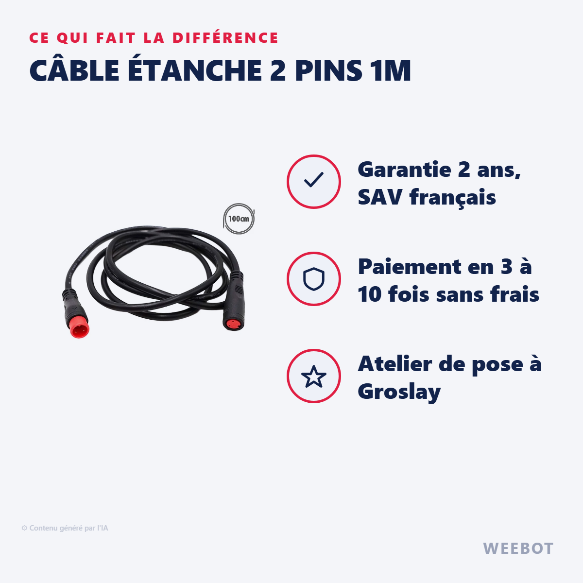 Câble Étanche 2 Pins 1m : les points forts