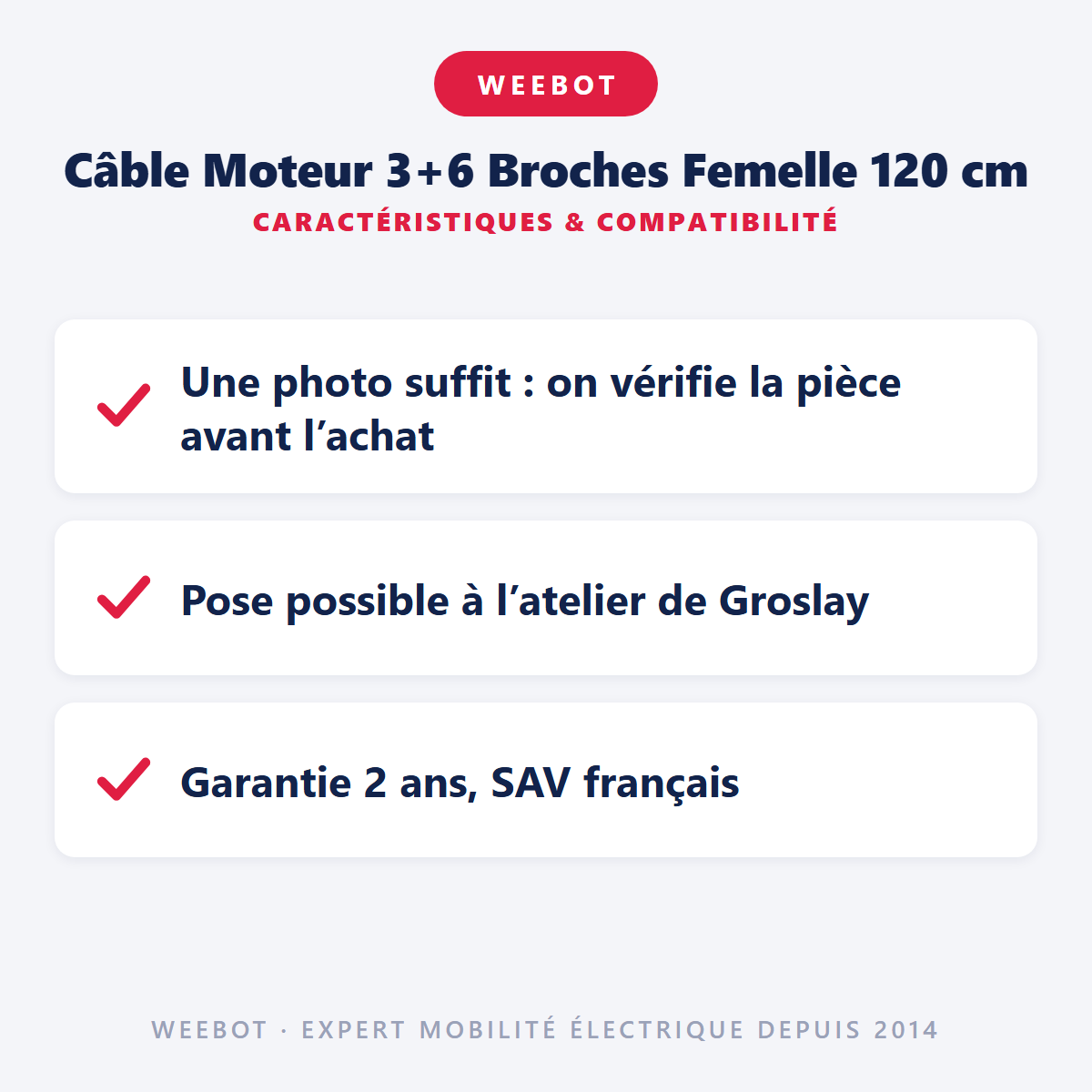 Câble Moteur 3+6 Broches Femelle 120 cm : caractéristiques et compatibilité
