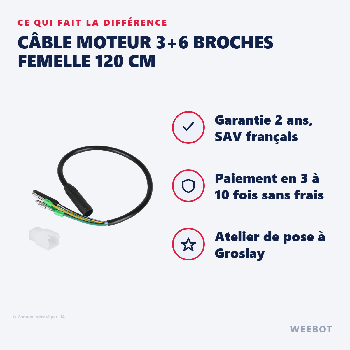 Câble Moteur 3+6 Broches Femelle 120 cm : les points forts