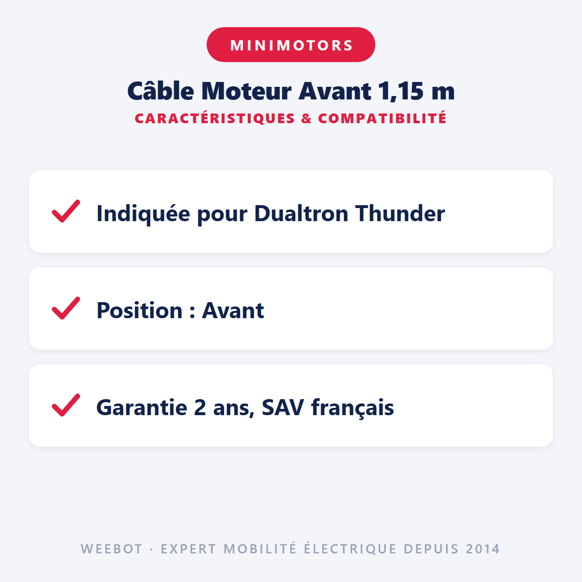 Câble Moteur Avant 1,15 m : caractéristiques et compatibilité