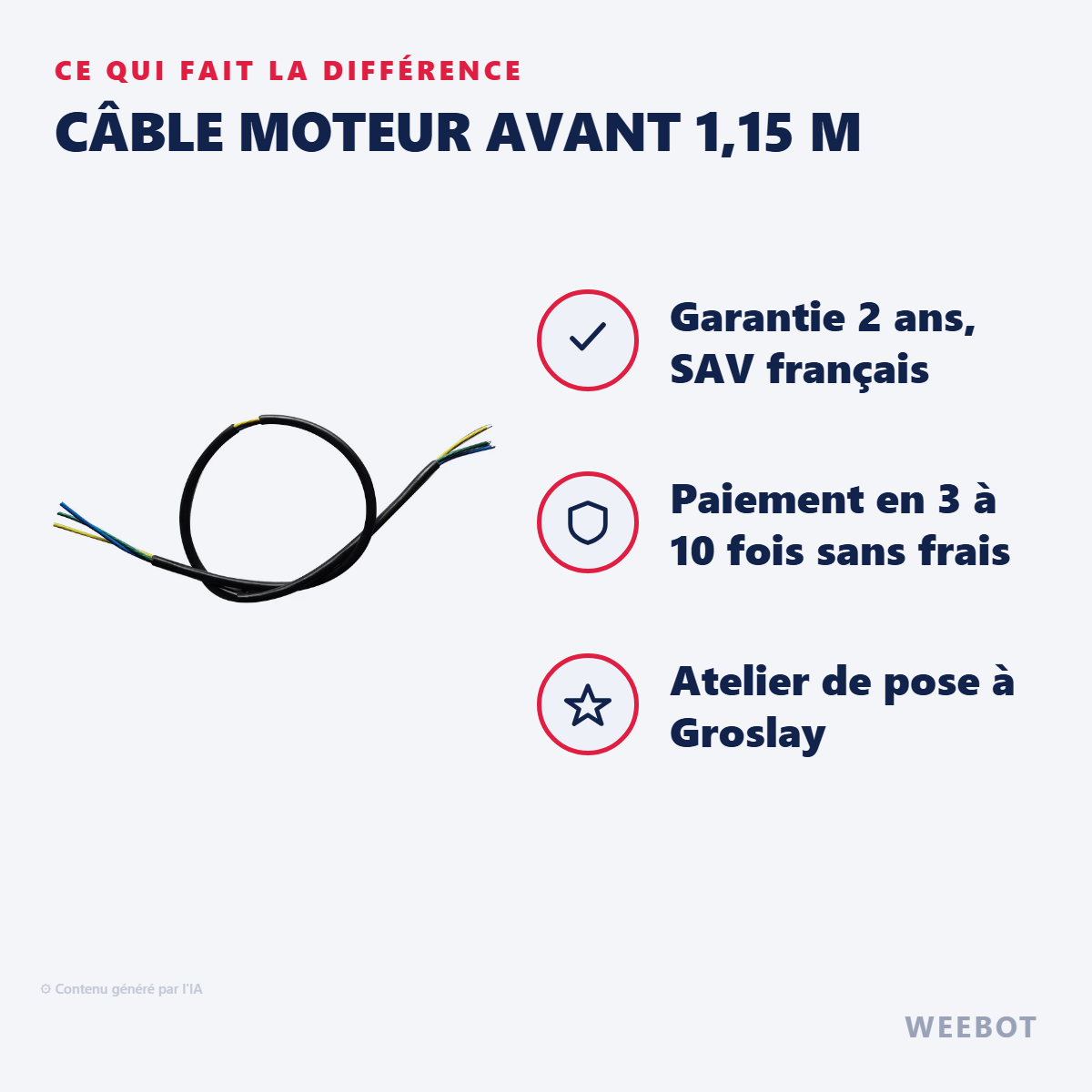 Câble Moteur Avant 1,15 m : les points forts