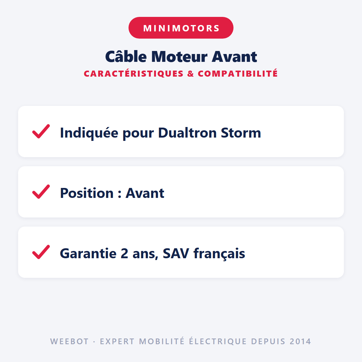 Câble Moteur Avant pour Trottinette Électrique Dualtron Storm - Weebot