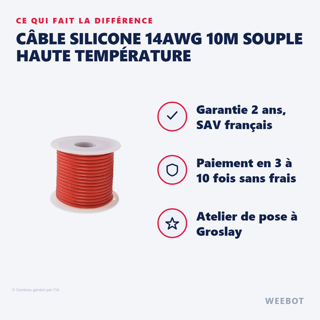 Câble Silicone 14AWG 10m Souple - Pas Cher