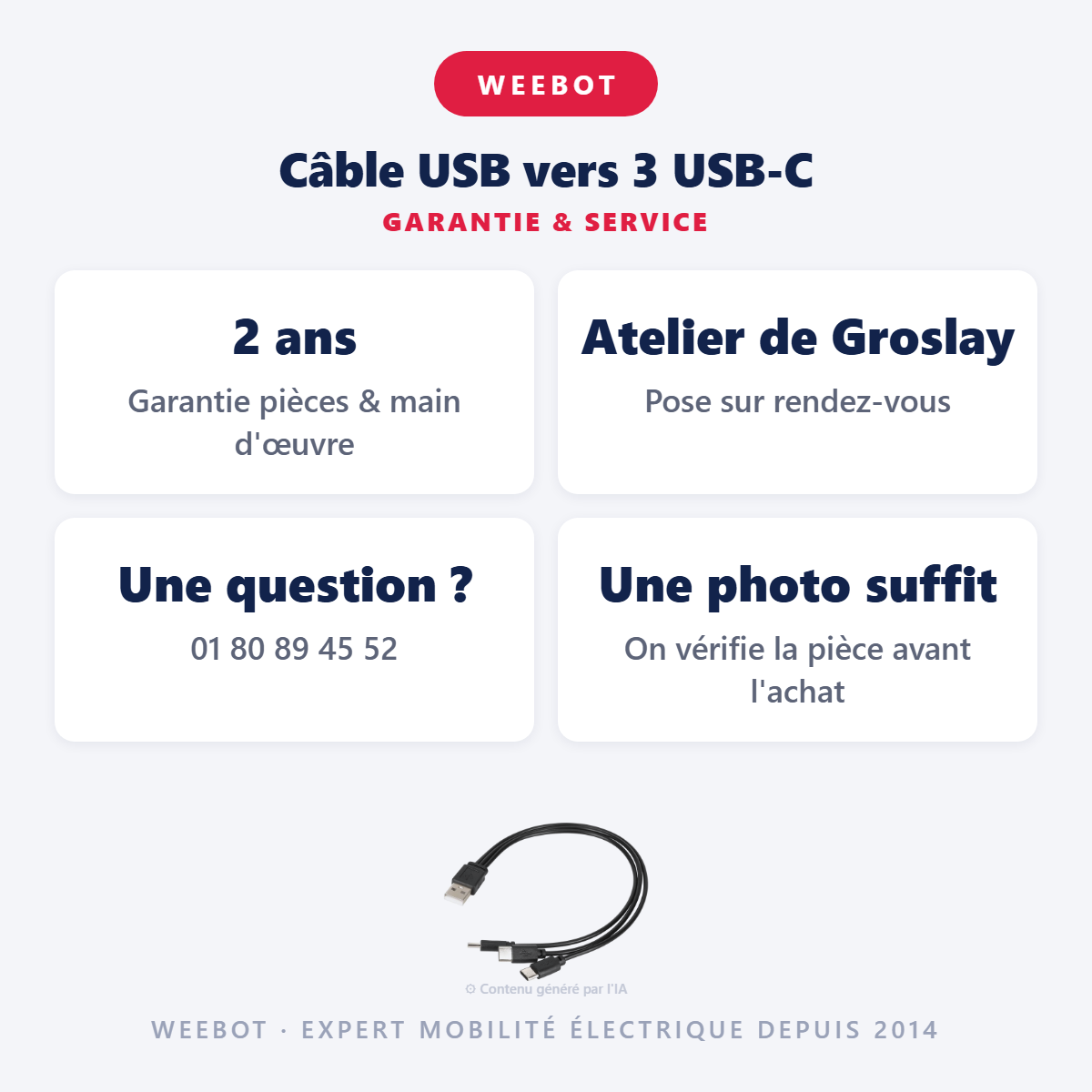 Câble USB vers 3 USB-C : garantie 2 ans et service après-vente