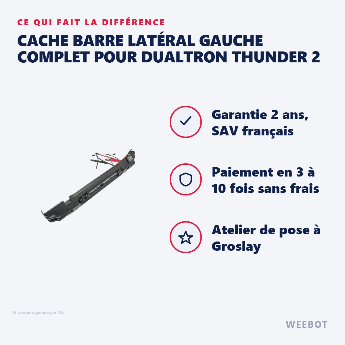 Cache Barre Latéral Gauche Complet pour Dualtron Thunder 2 - Weebot