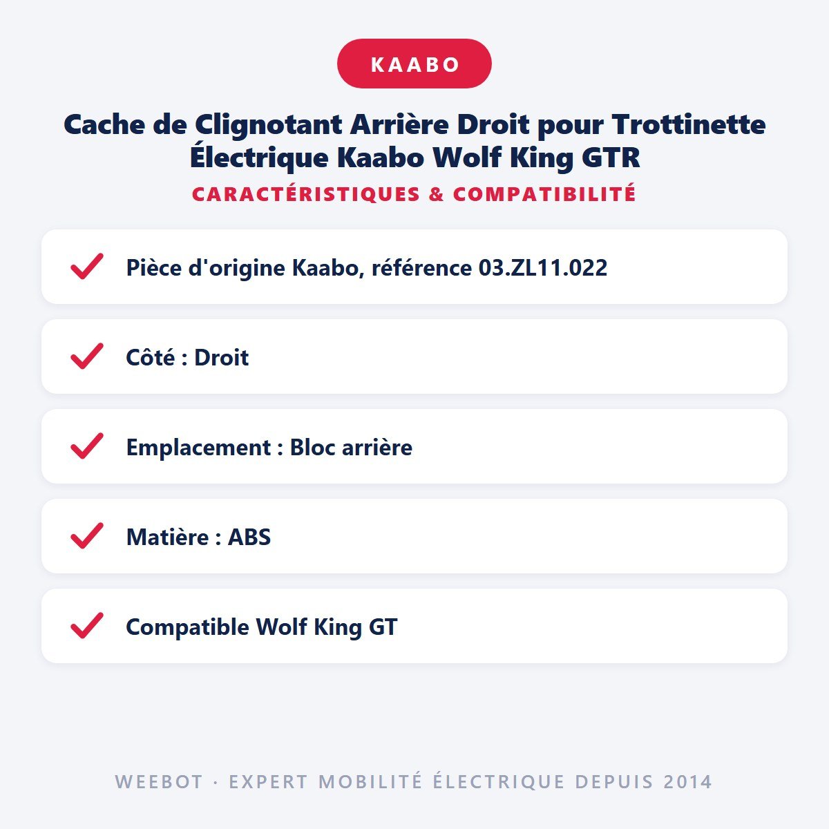 Cache de Clignotant Arrière Droit pour Trottinette Électrique Kaabo Wolf King GTR - Weebot