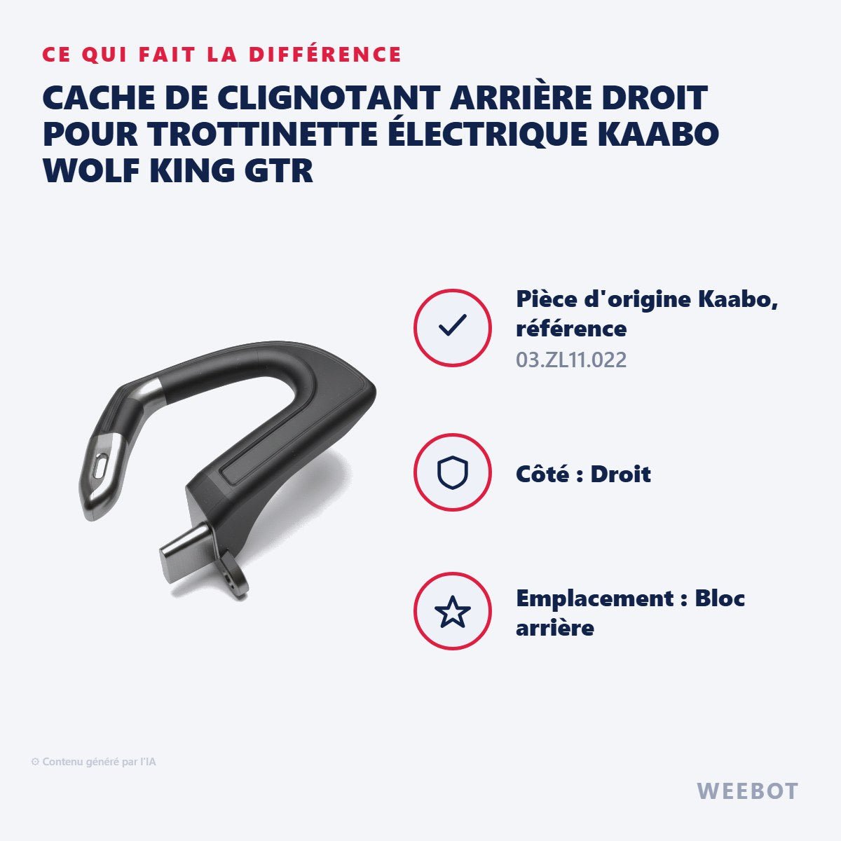 Cache de Clignotant Arrière Droit pour Trottinette Électrique Kaabo Wolf King GTR - Weebot