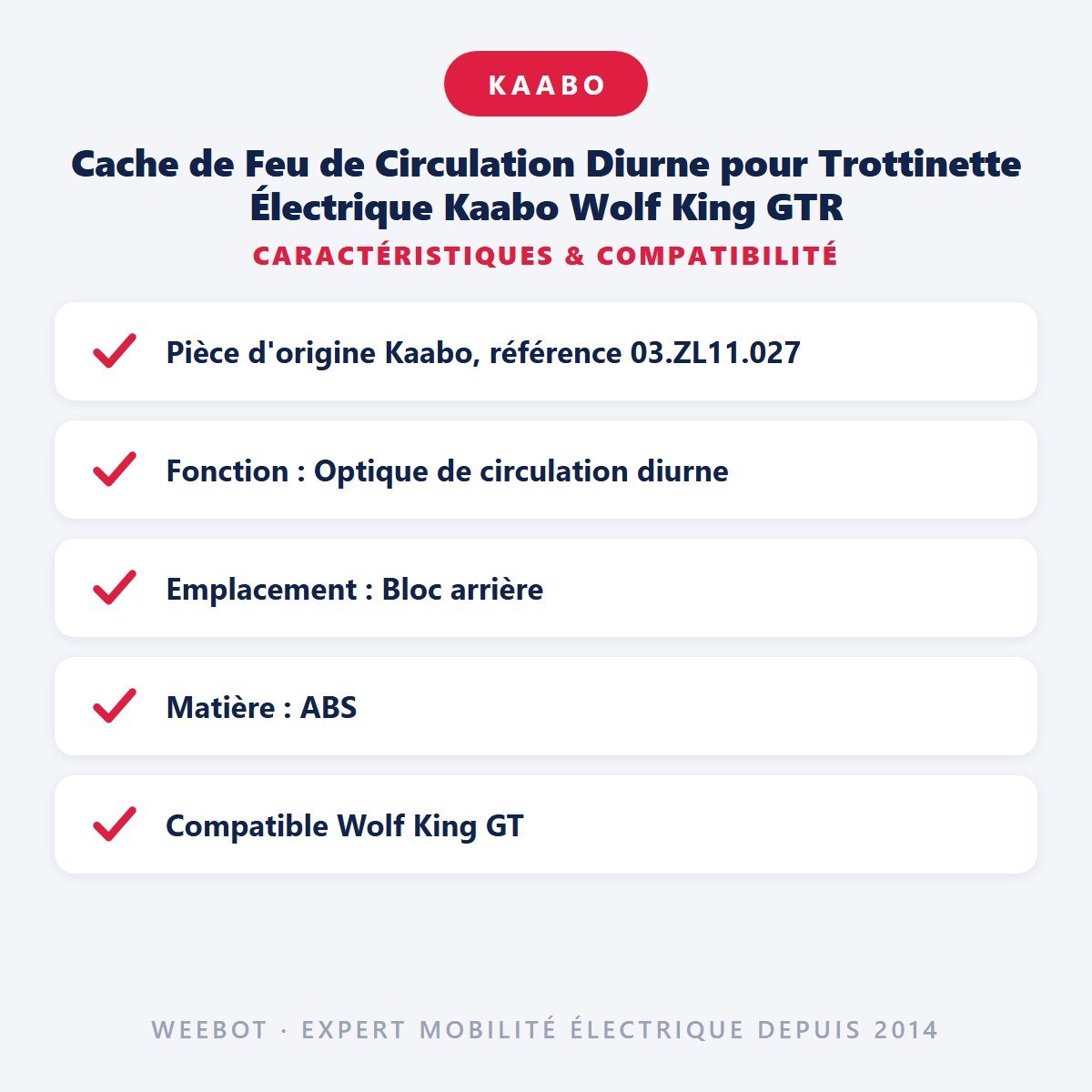 Cache de Feu de Circulation Diurne pour Trottinette Électrique Kaabo Wolf King GTR - Weebot