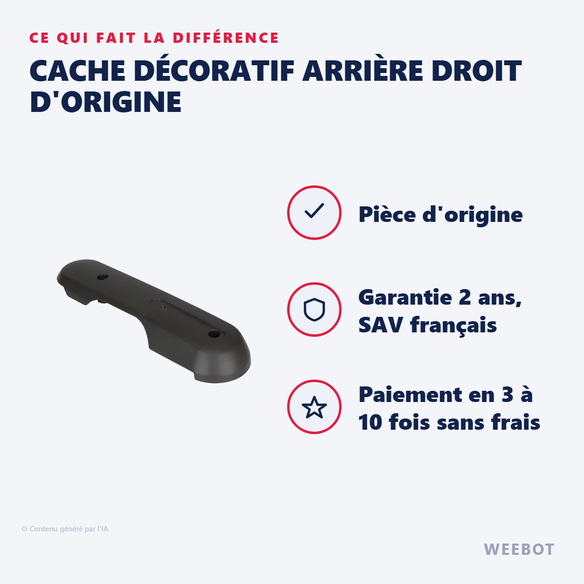 Cache Décoratif Arrière Droit d'Origine : les points forts