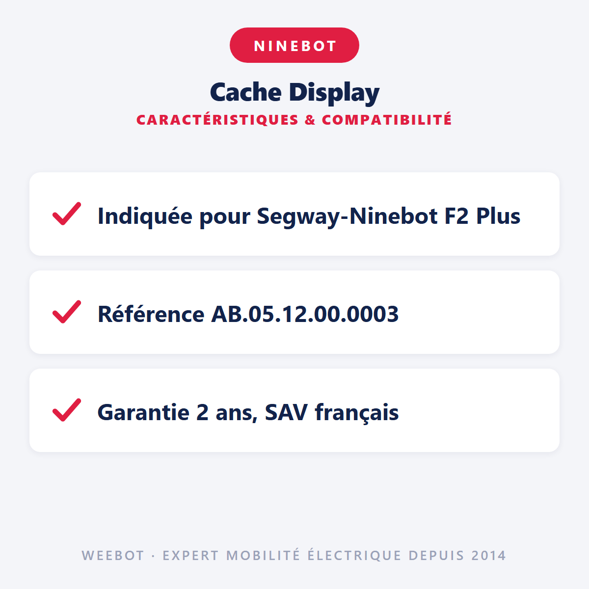 Cache Display pour Trottinette Électrique Ninebot Segway F2 / F2 Plus - Weebot