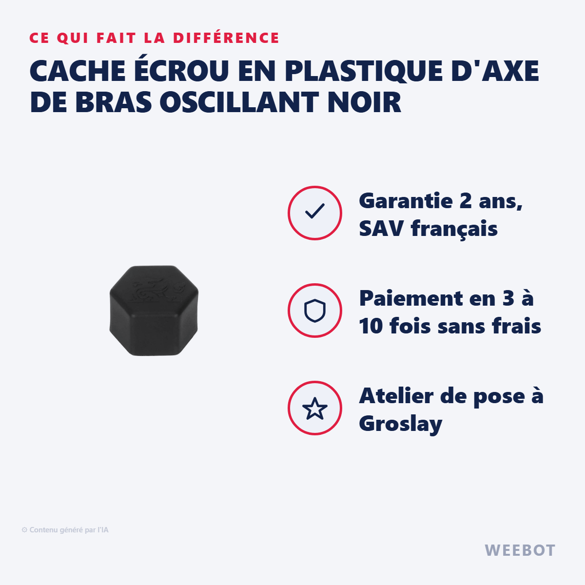 Cache Écrou en Plastique d'Axe de Bras Oscillant Noir : les points forts