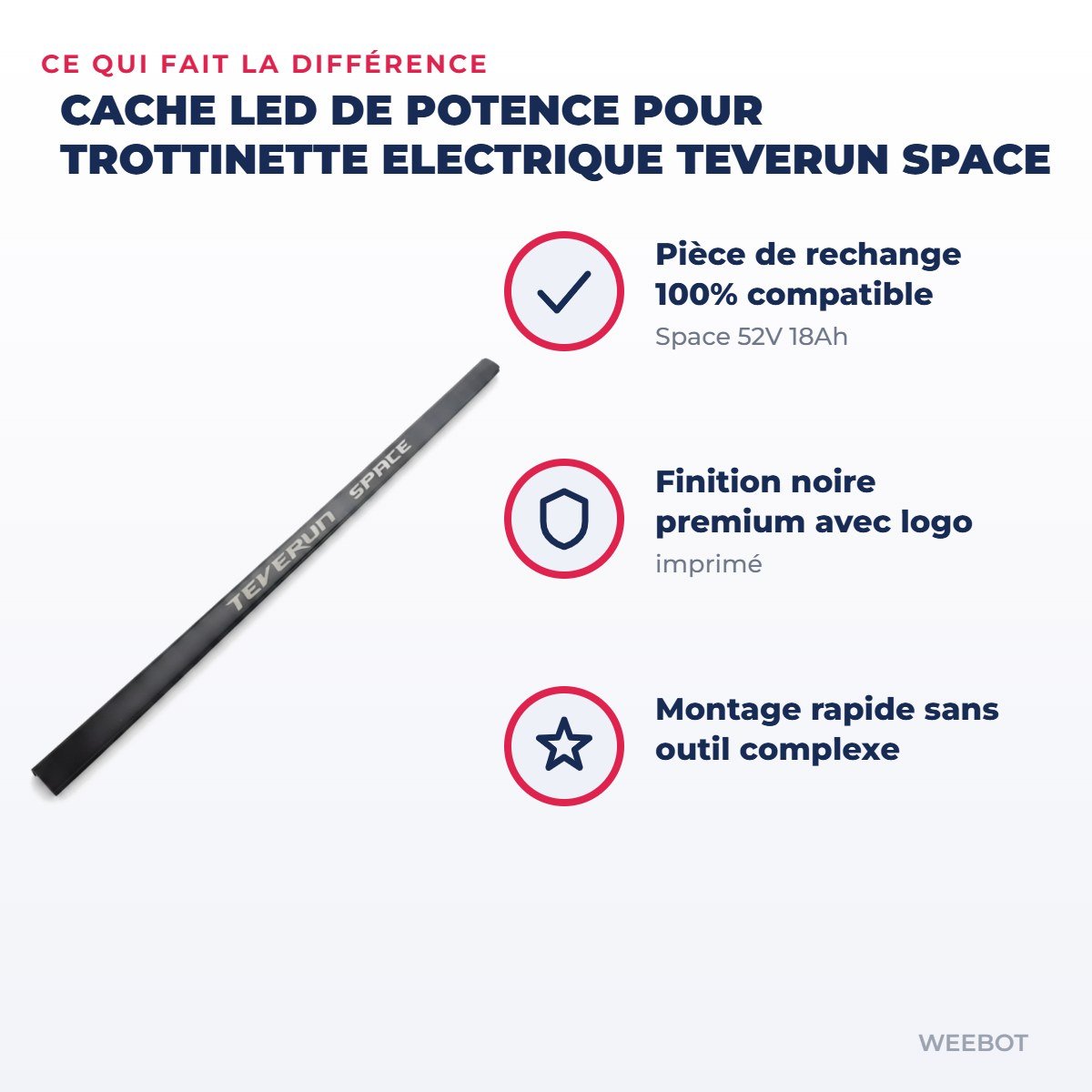 Cache Led de Potence pour Trottinette Electrique Teverun Space - Weebot
