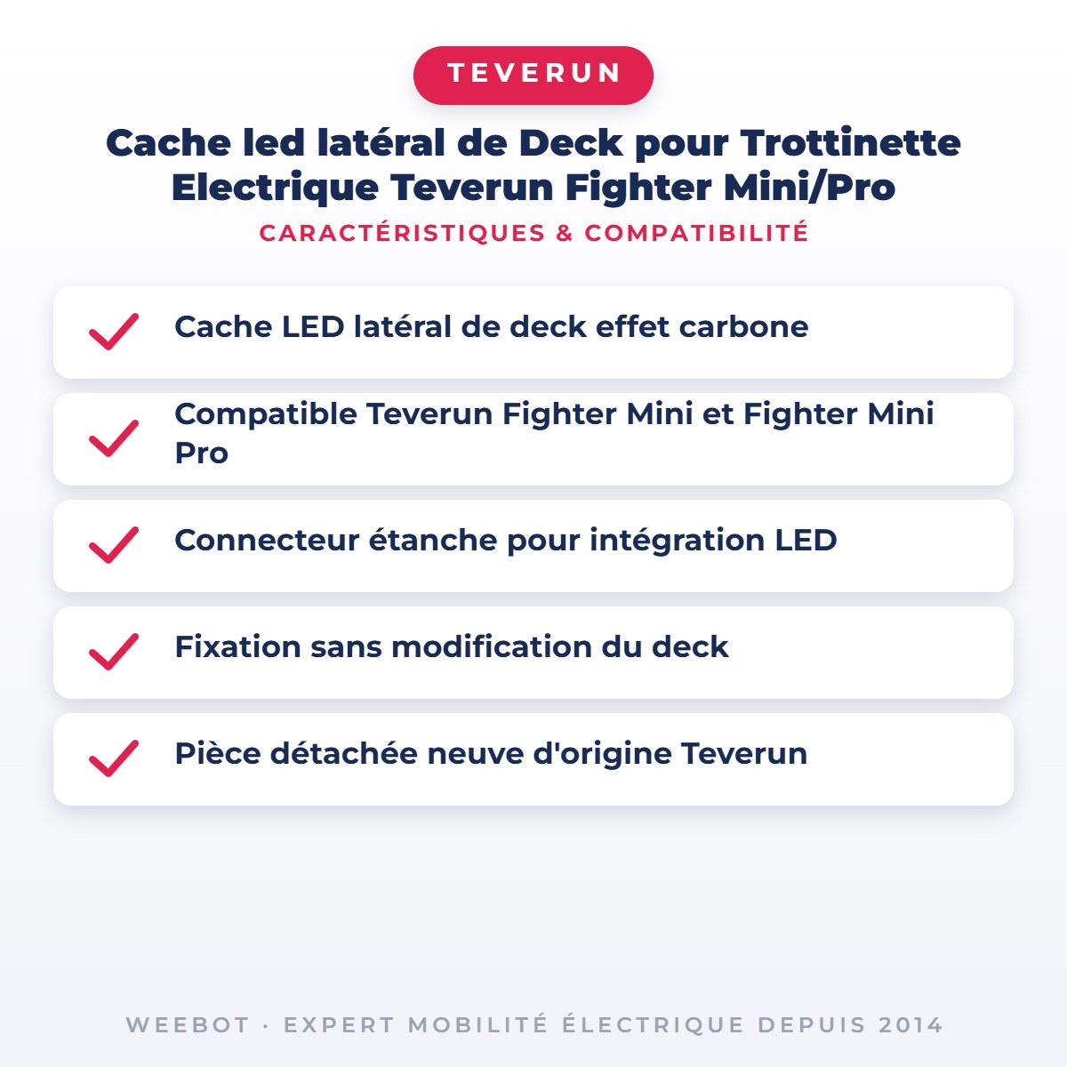 Cache led latéral de Deck pour Trottinette Electrique Teverun Fighter Mini/Pro — caractéristiques et compatibilité