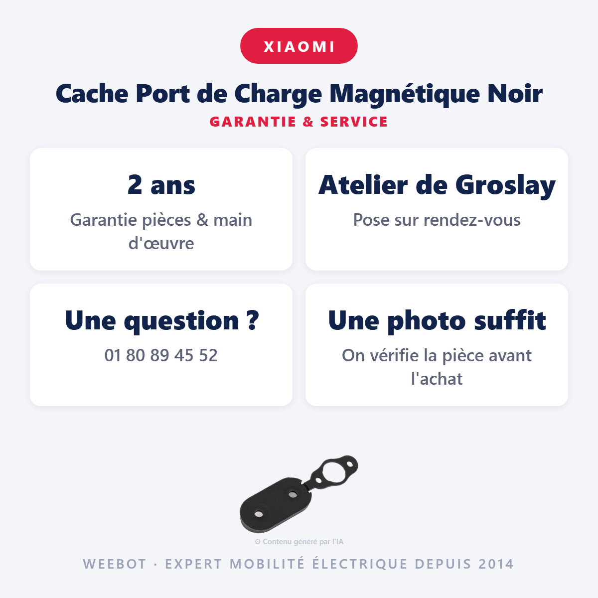 Cache Port de Charge Magnétique Noir : garantie 2 ans et service après-vente