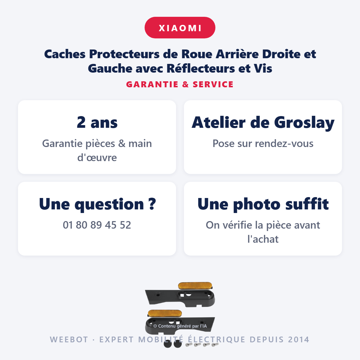 Caches Protecteurs de Roue Arrière Droite et Gauche avec Réflecteurs et Vis : garantie 2 ans et service après-vente