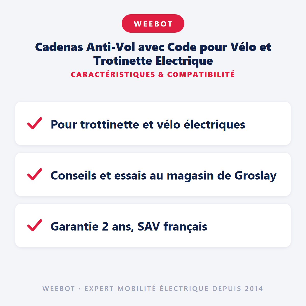 Cadenas Anti-Vol avec Code pour Vélo et Trotinette Electrique : caractéristiques et compatibilité