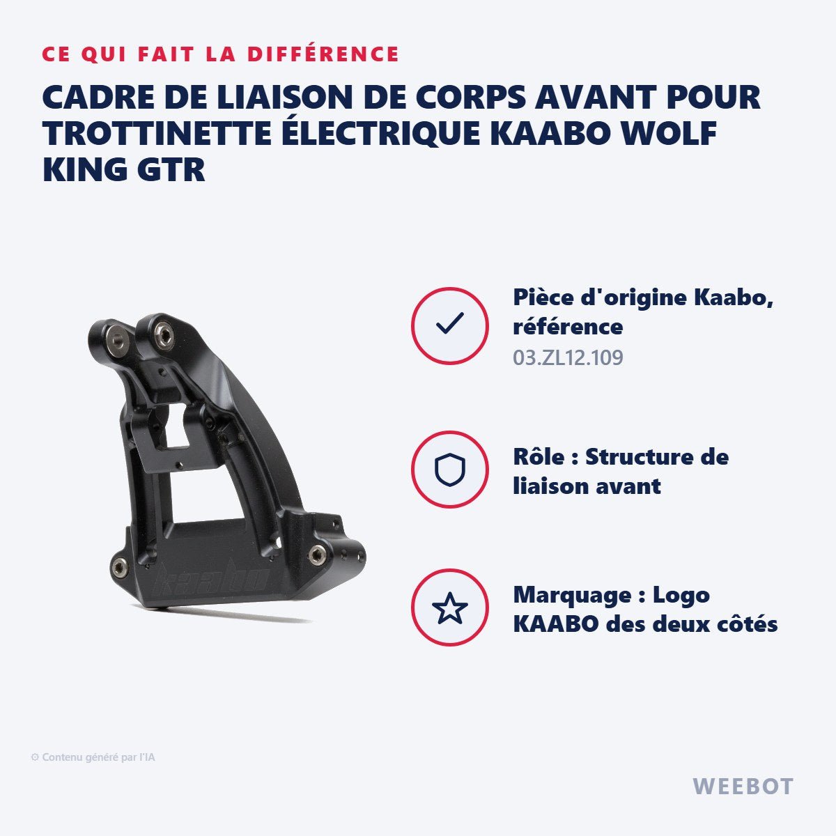 Cadre de Liaison de Corps Avant pour Trottinette Électrique Kaabo Wolf King GTR - Weebot