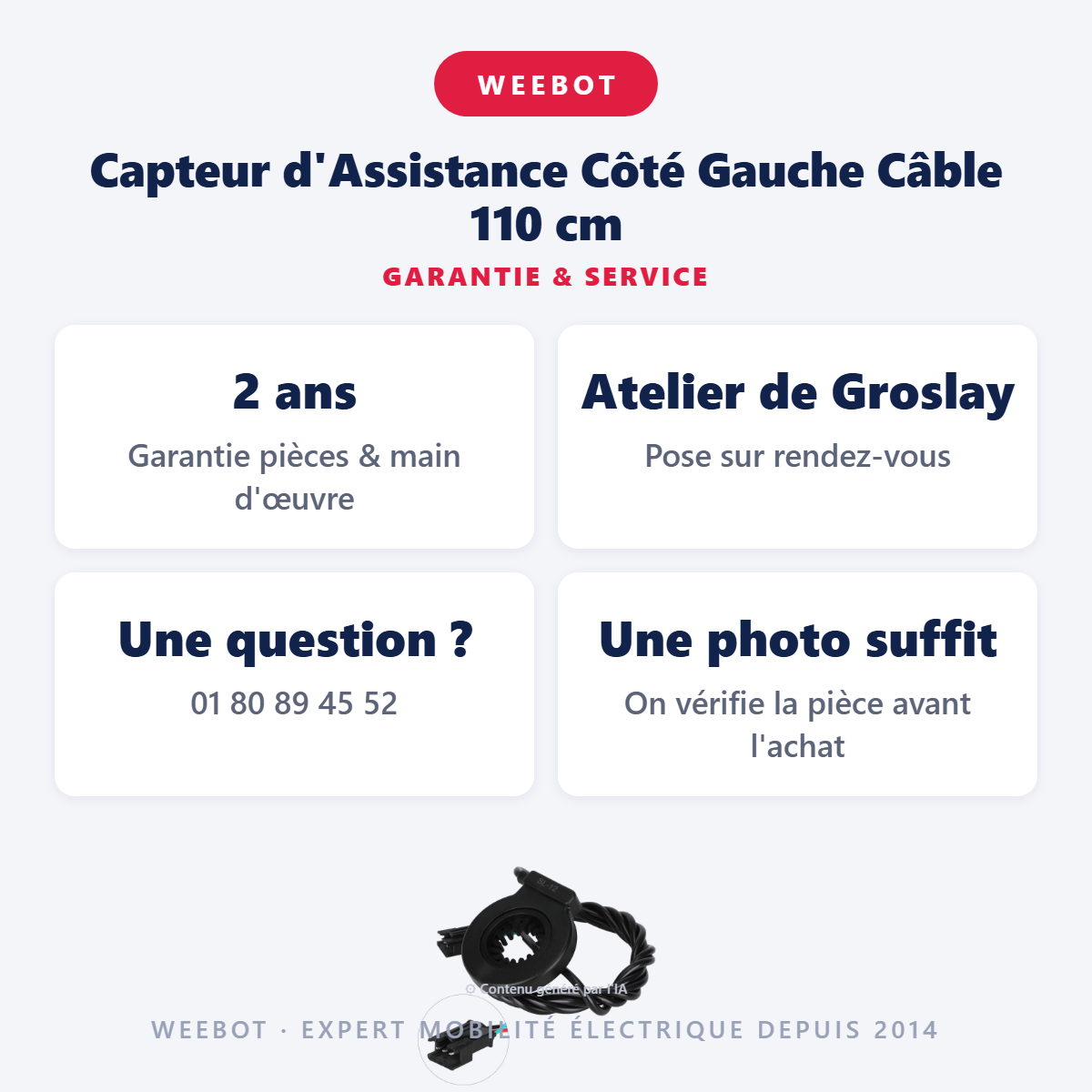 Capteur d'Assistance Côté Gauche Câble 110 cm : garantie 2 ans et service après-vente