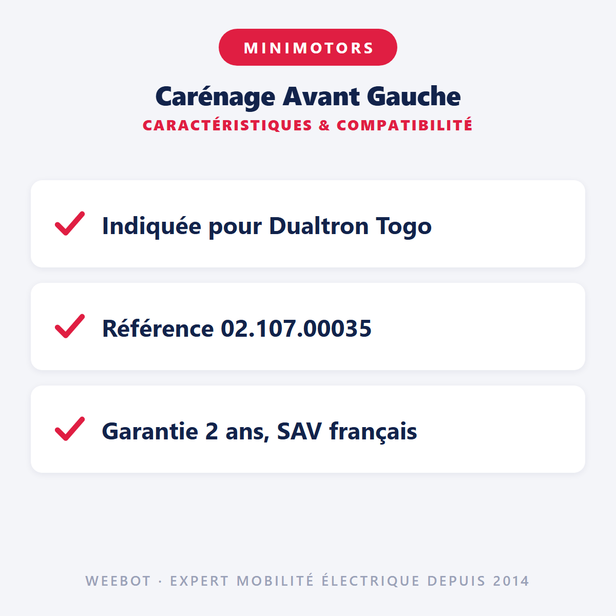 Carénage Avant Gauche pour Trottinette Electrique Dualtron Togo Sans LED - Weebot