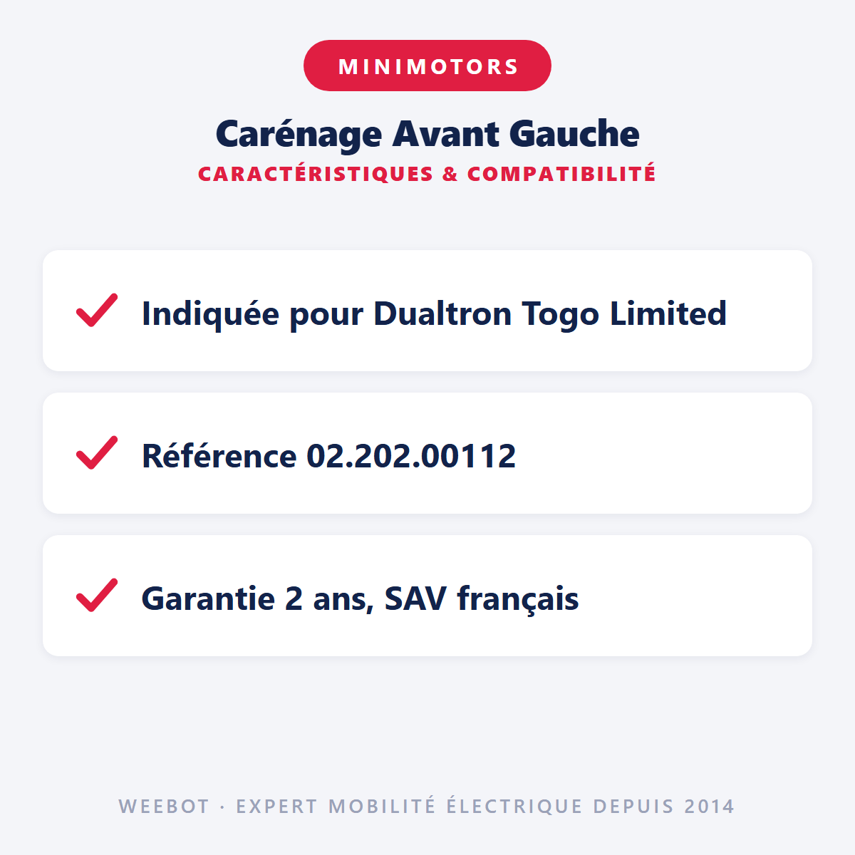 Carénage Avant Gauche pour Trottinette Electrique Dualtron Togo Limited avec LED - Weebot