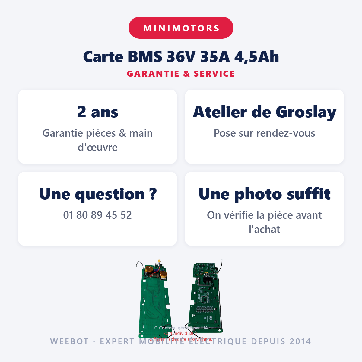 Carte BMS 36V 35A 4,5Ah : garantie 2 ans et service après-vente