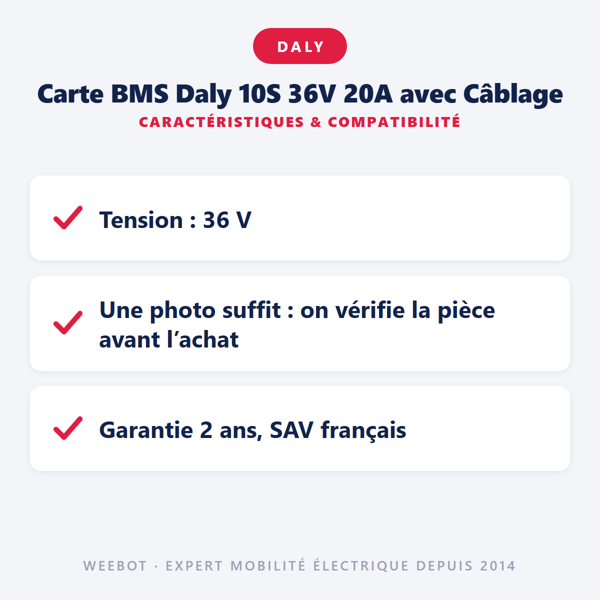 Carte BMS Daly 10S 36V 20A avec Câblage : caractéristiques et compatibilité