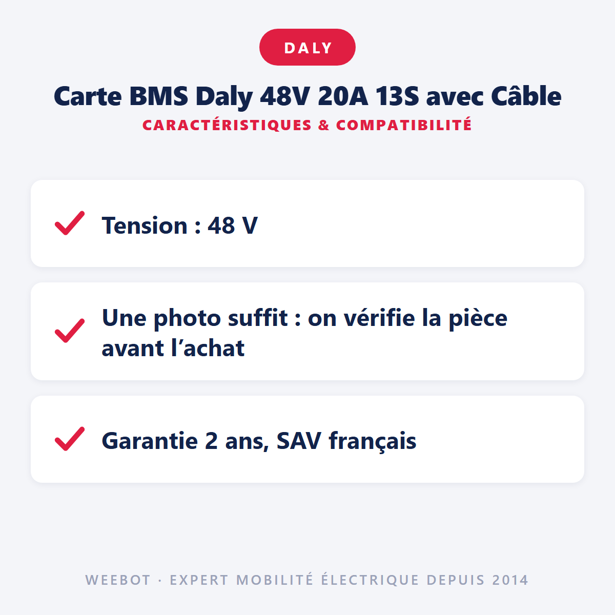 Carte BMS Daly 48V 20A 13S avec Câble : caractéristiques et compatibilité