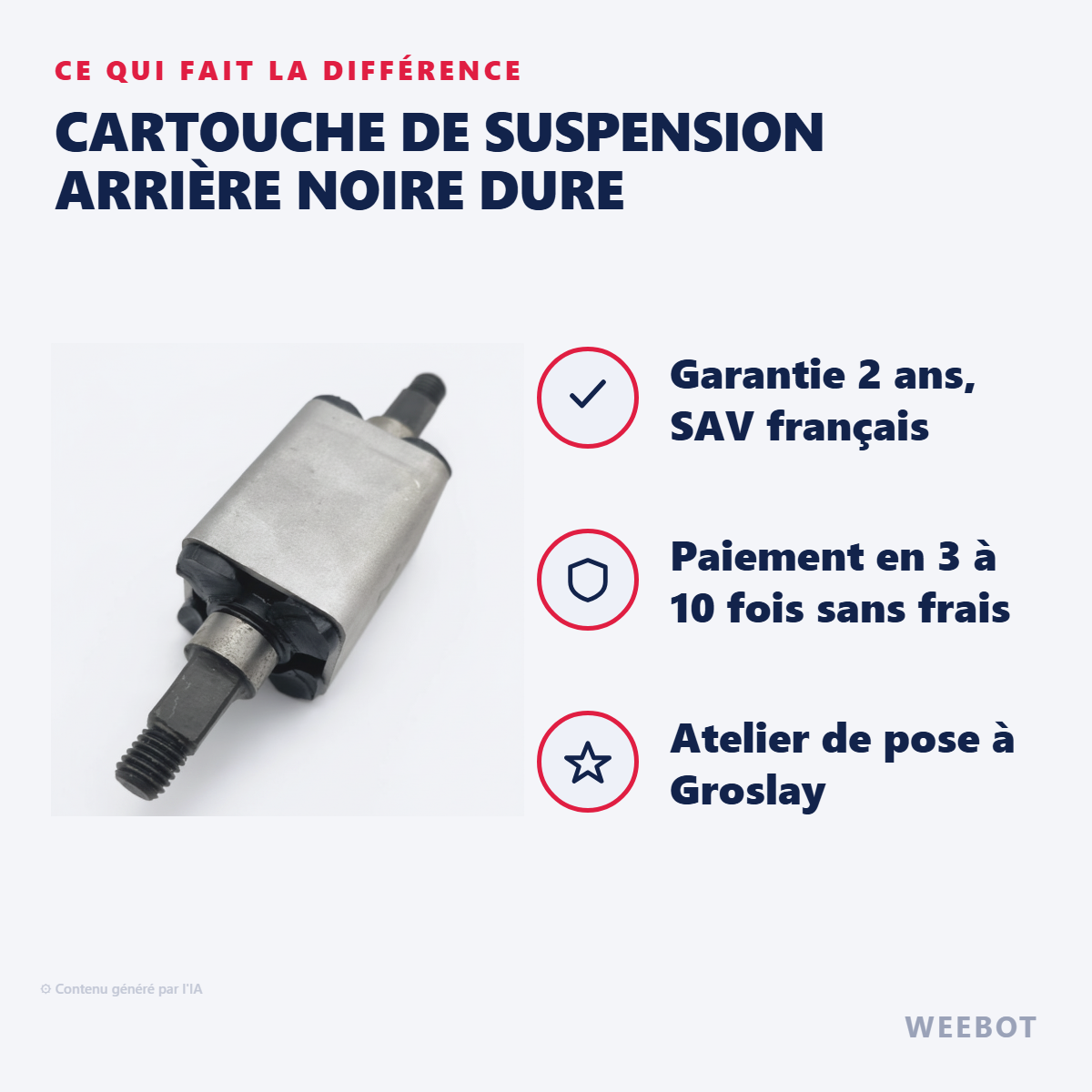 Cartouche de Suspension Arrière Noire Dure : les points forts