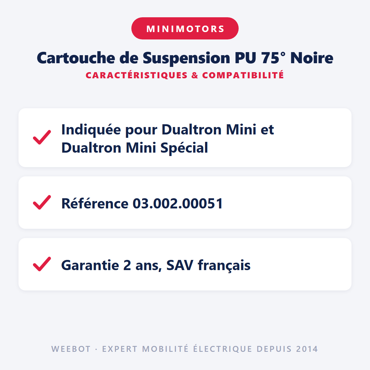 Cartouche de Suspension PU 75° Noire : caractéristiques et compatibilité