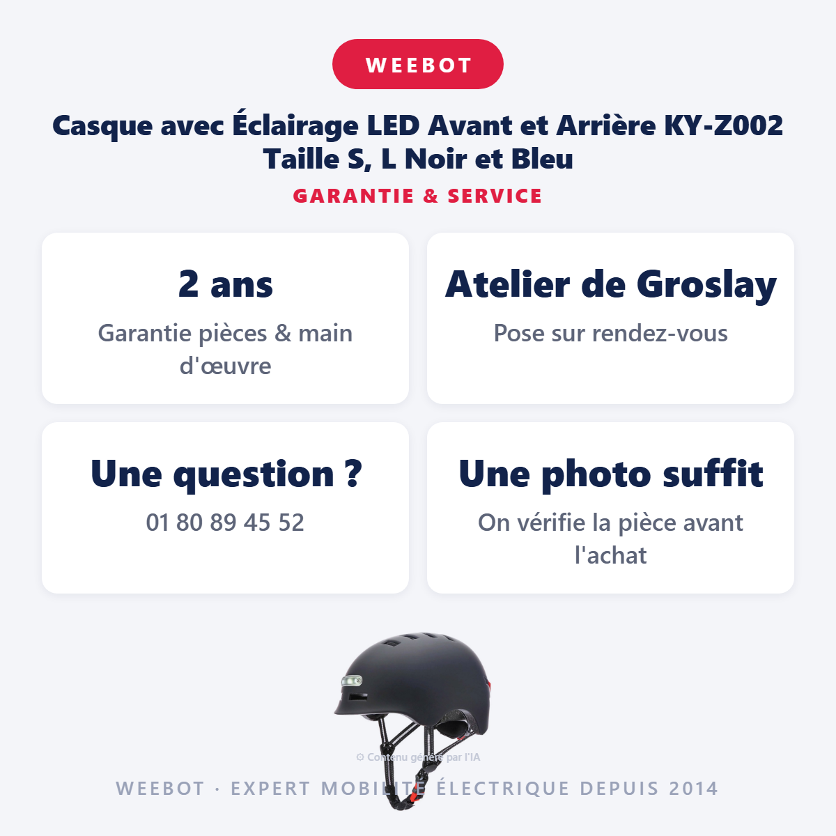 Casque avec Éclairage LED Avant et Arrière KY-Z002 Taille S, L Noir et Bleu : garantie 2 ans et service après-vente