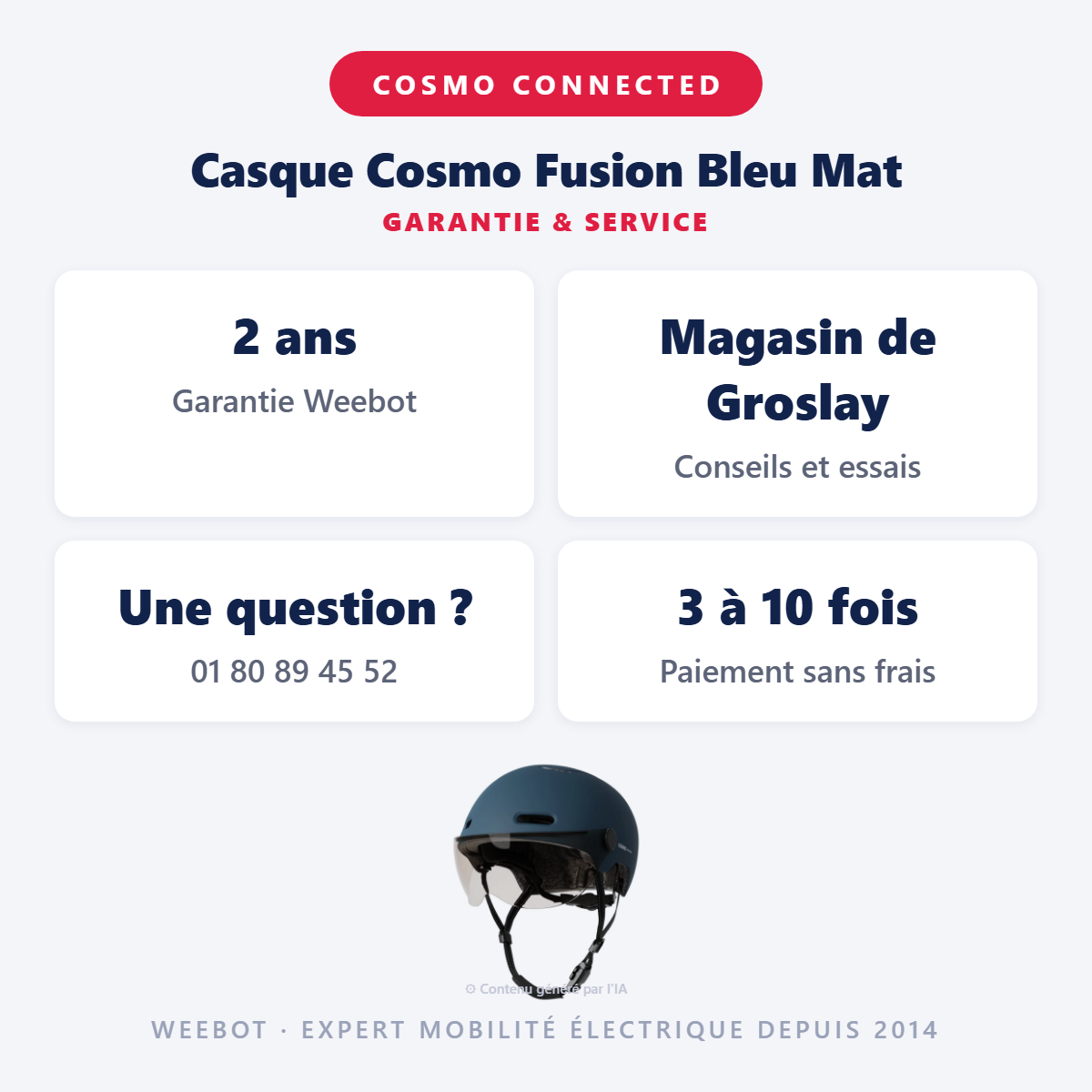 Casque Cosmo Fusion Bleu Mat : garantie 2 ans et service après-vente