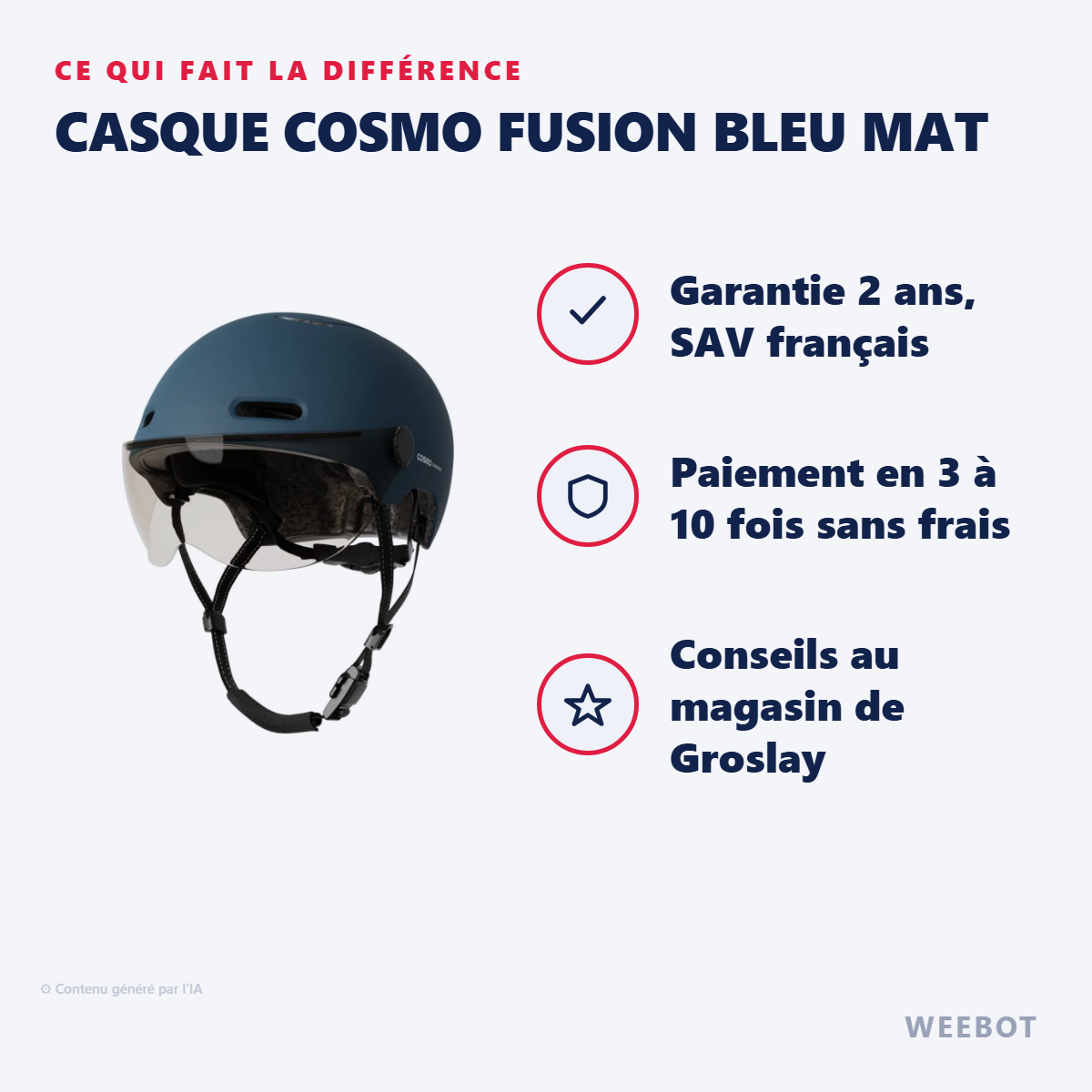 Casque Cosmo Fusion Bleu Mat : les points forts