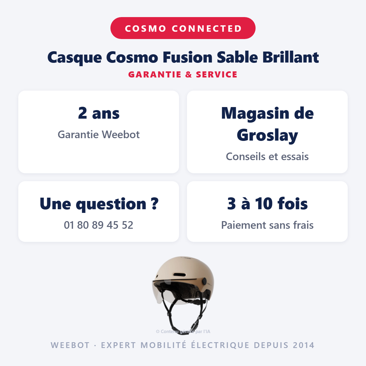 Casque Cosmo Fusion Sable Brillant : garantie 2 ans et service après-vente