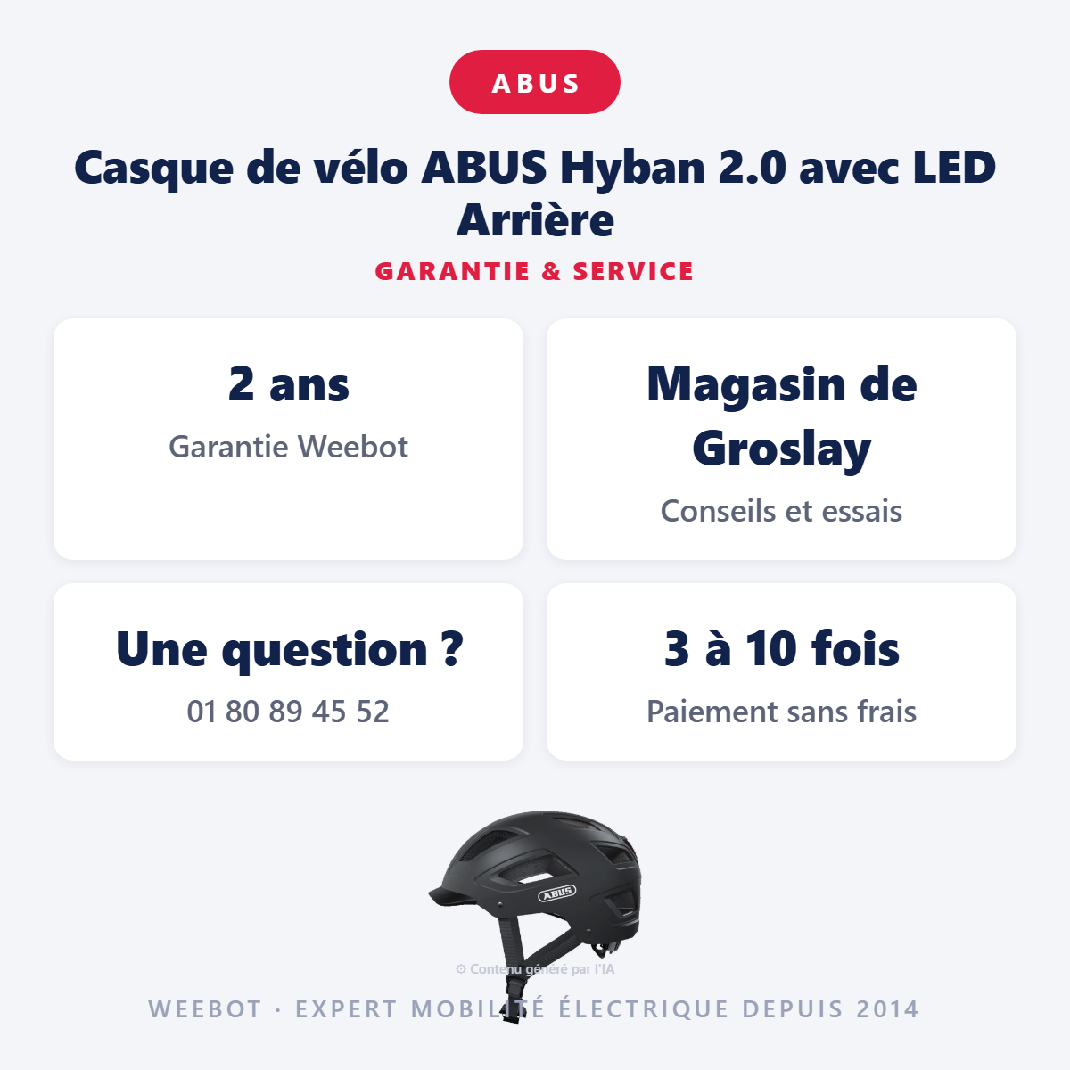 Casque de vélo ABUS Hyban 2.0 avec LED Arrière : garantie 2 ans et service après-vente