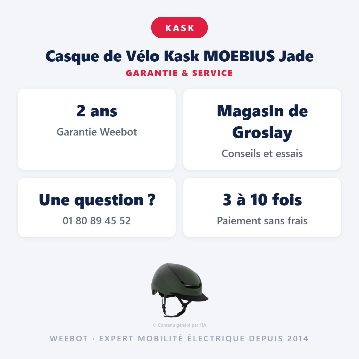 Casque de Vélo Kask MOEBIUS Jade : garantie 2 ans et service après-vente