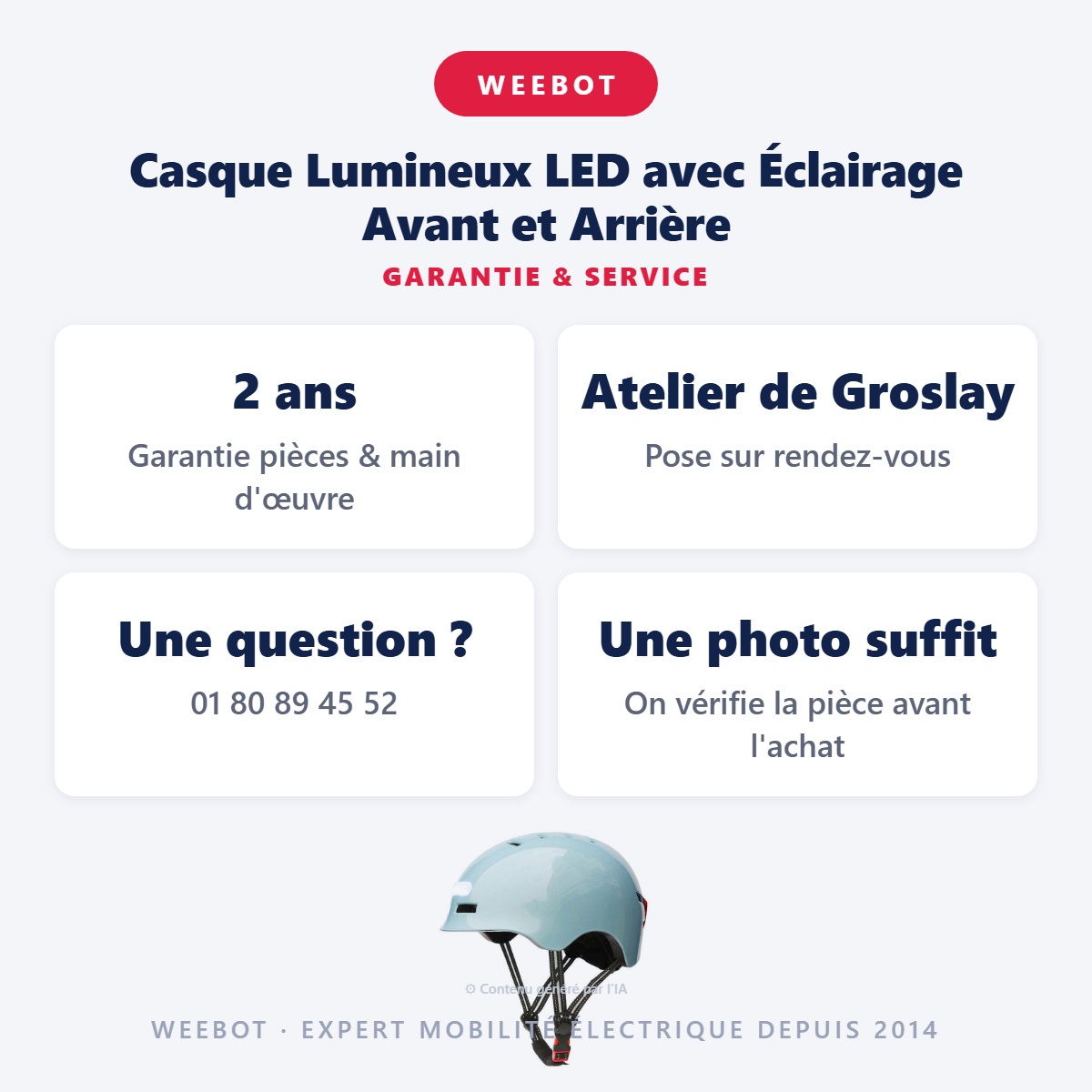 Casque Lumineux LED avec Éclairage Avant et Arrière : garantie 2 ans et service après-vente