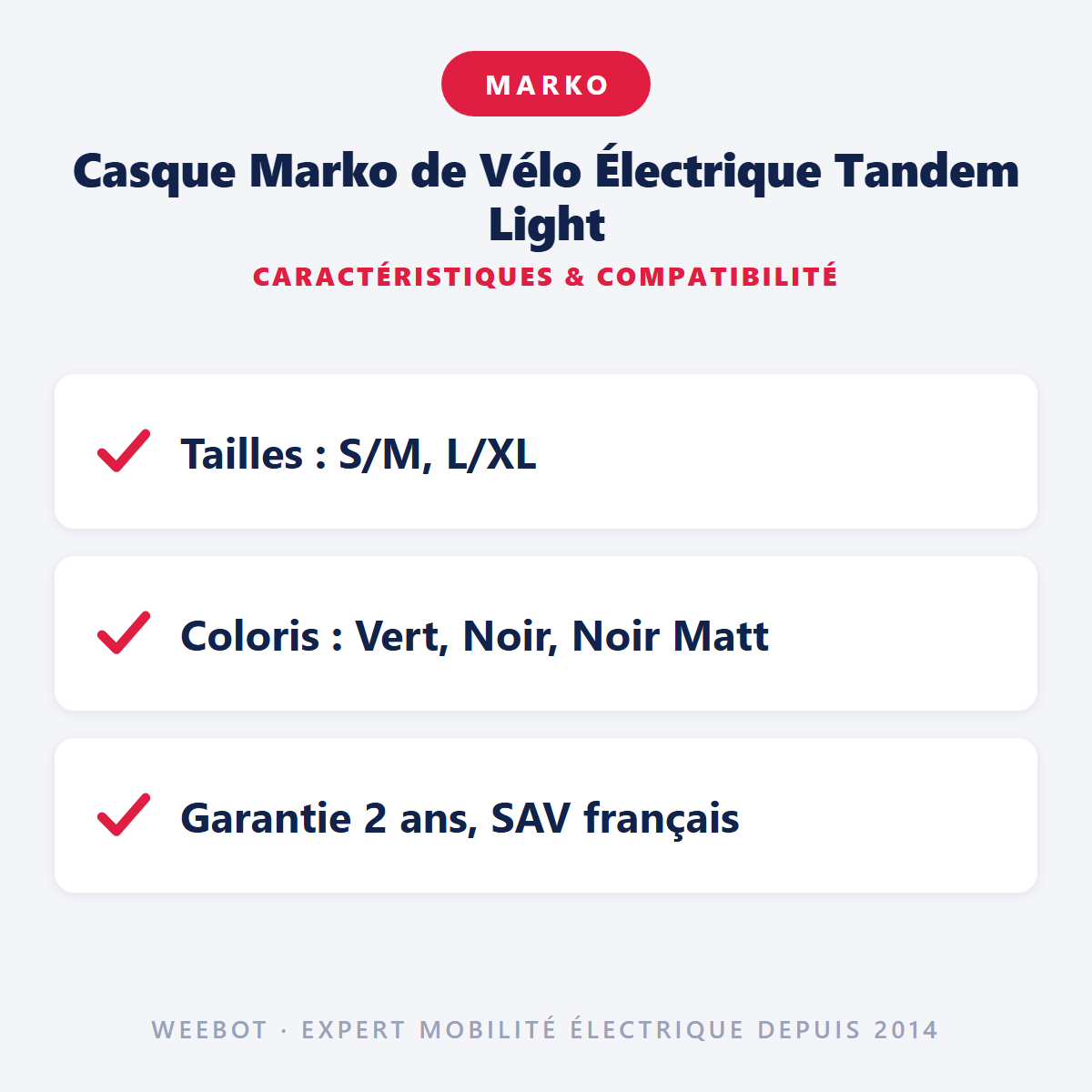 Casque Marko de Vélo Électrique Tandem Light : caractéristiques et compatibilité