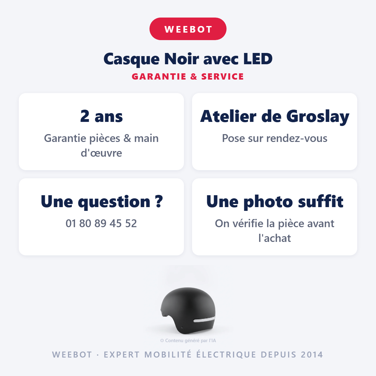 Casque Noir avec LED : garantie 2 ans et service après-vente
