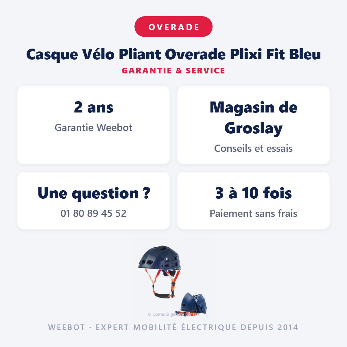 Casque Vélo Pliant Overade Plixi Fit Bleu : garantie 2 ans et service après-vente