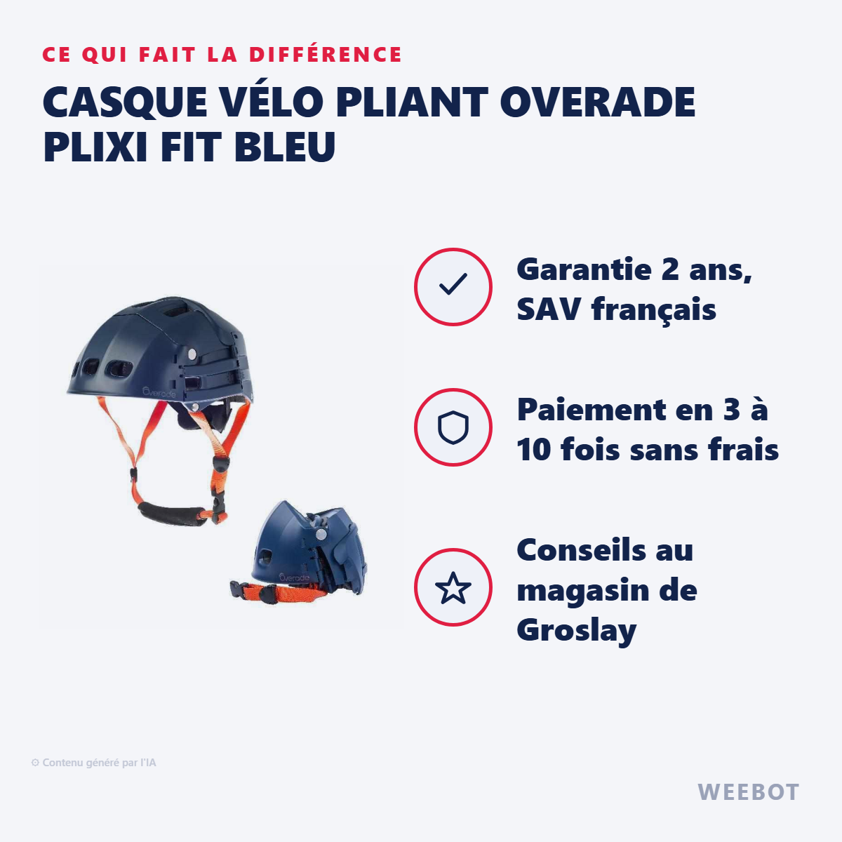 Casque Vélo Pliant Overade Plixi Fit Bleu : les points forts