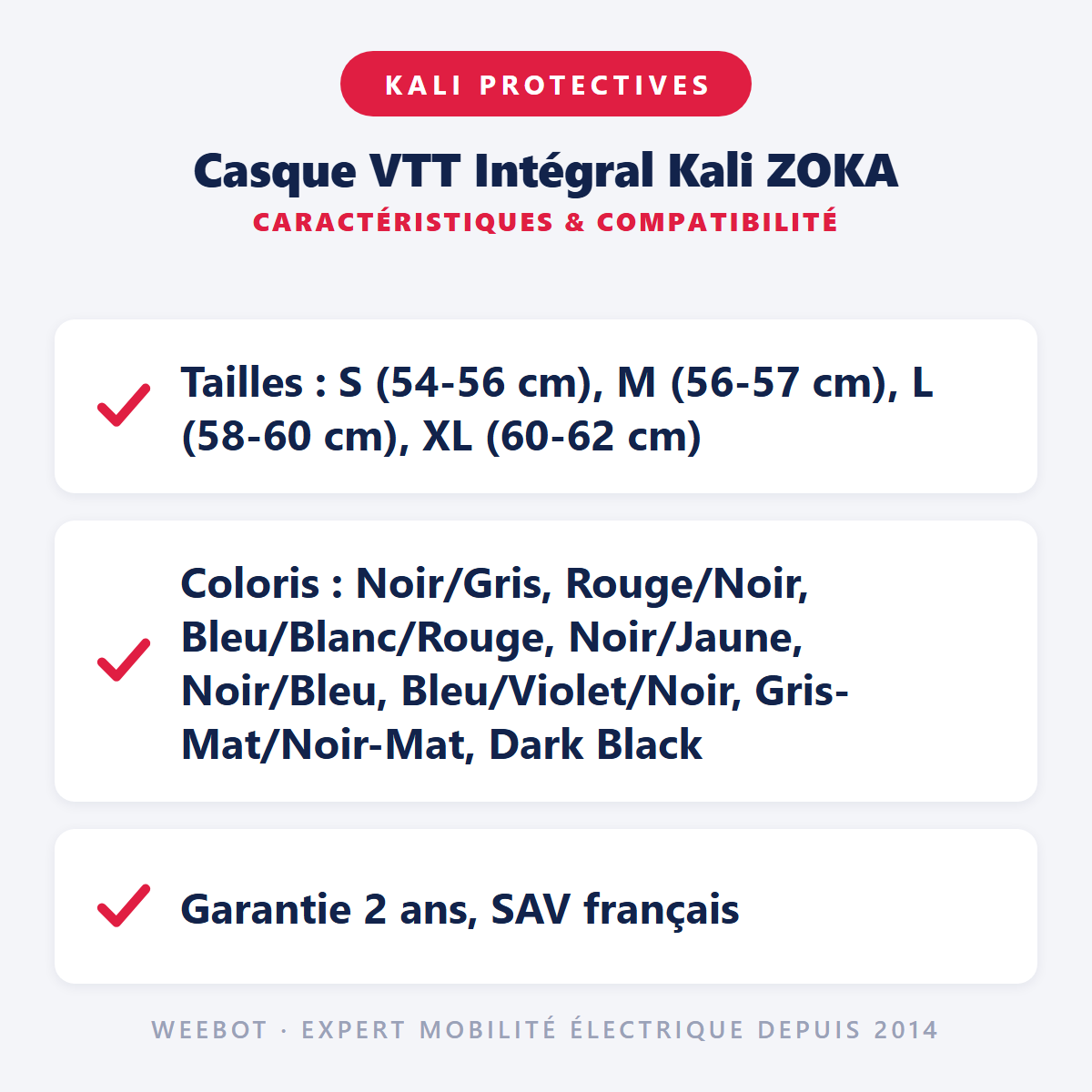 Casque VTT Intégral Kali ZOKA : caractéristiques et compatibilité