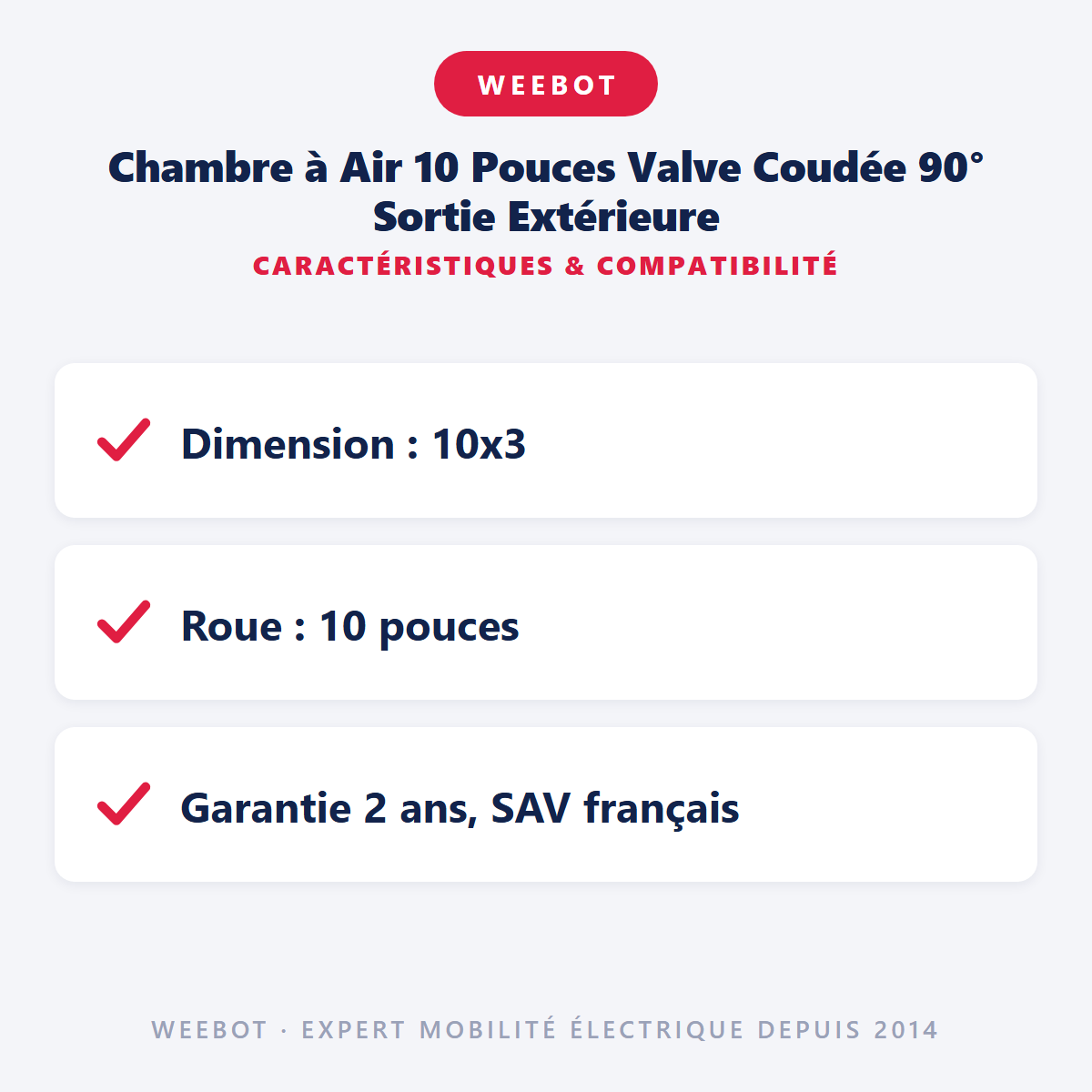 Chambre à Air 10 Pouces Valve Coudée 90° Sortie Extérieure : caractéristiques et compatibilité