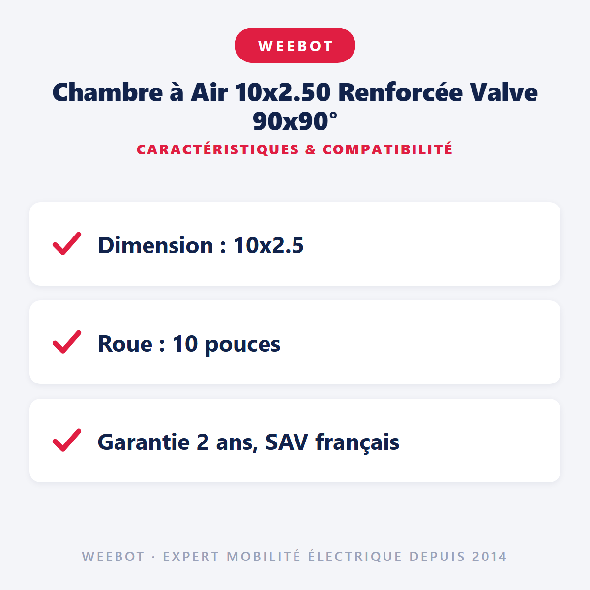 Chambre à Air 10x2.50 Renforcée Valve 90x90° : caractéristiques et compatibilité