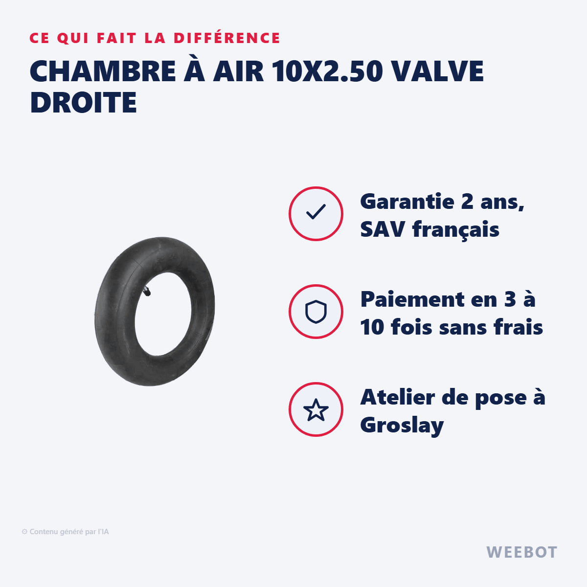Chambre à Air 10x2.50 valve droite pour Trottinette Électrique - Weebot