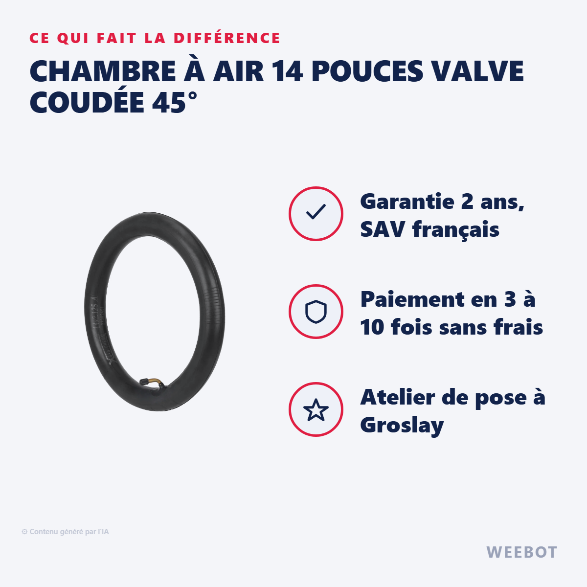 Chambre à Air 14 Pouces Valve Coudée 45° : les points forts