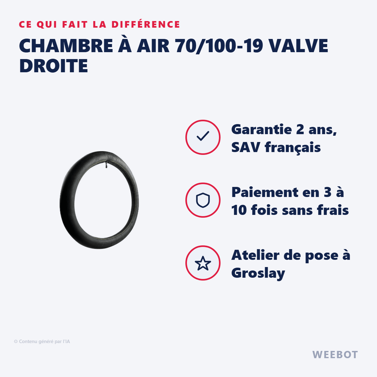 Chambre à Air 70/100-19 valve droite pour Trottinette Électrique - Weebot