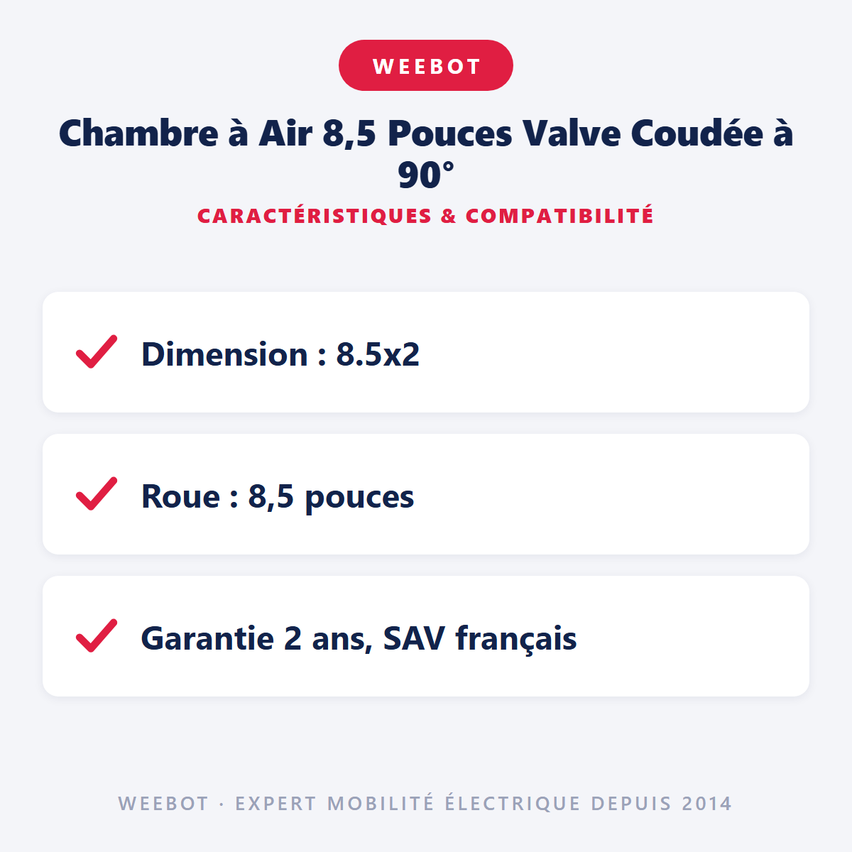 Chambre à Air 8,5 Pouces Valve Coudée à 90° : caractéristiques et compatibilité