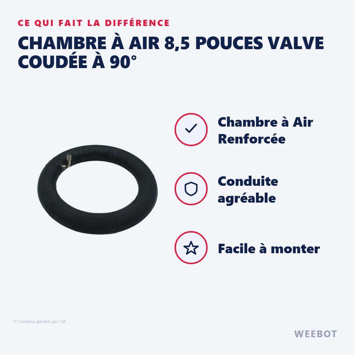 Chambre à Air 8,5 Pouces Valve Coudée à 90° : les points forts